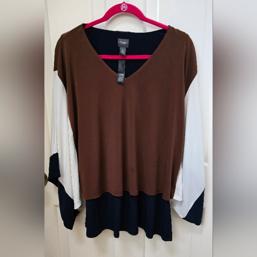 Travelers By Chico's Black, Brown & White Colorblock Blouse Size 2